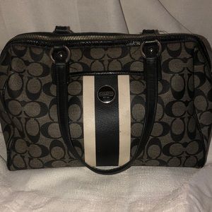 Coach Signature Stripe White Black Satchel